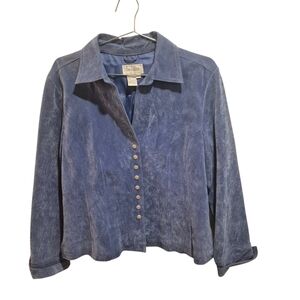 Vintage Suede Leather Baby Blue Jacket Size Large Snap Button Festival